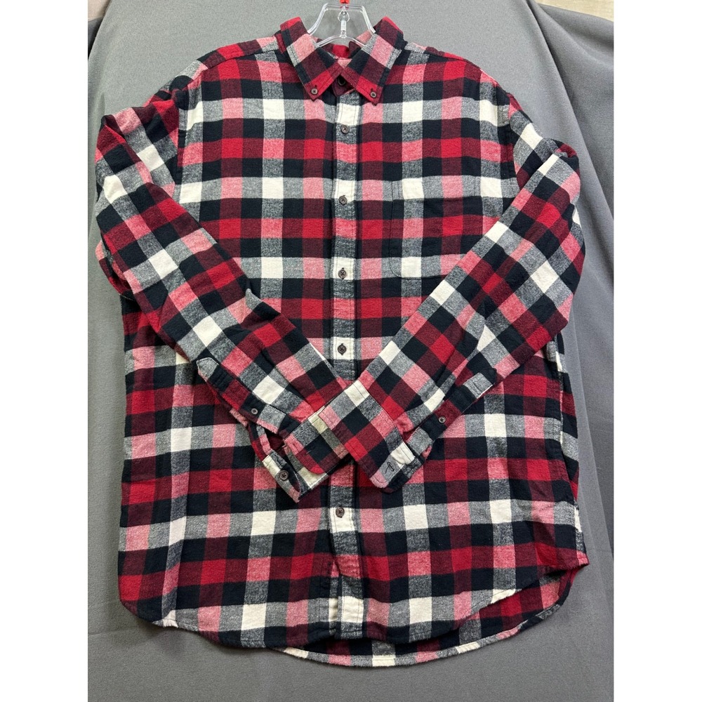 Croft & Barrow Men's Red Black White Buffalo Plaid Flannel Shirt Large Cotton L